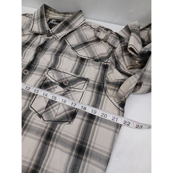 Mens Buckle BKE Shirt Black Label Thick Stitch Cross Embroidery Sz M Gray Plaid - Picture 7 of 11